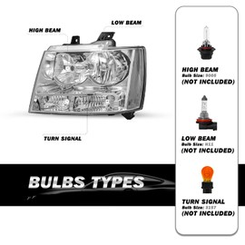 SOCKIR Headlight Assembly Replacement Compatible with 2007-2014 Chevy Tahoe Suburban Avalanche Driver and Passenger Side (Chrome Housing with Clear Reflector)