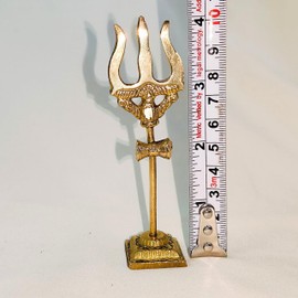 craftslook Indian Brass Lord Shiva Bholenath Trishul with Damru, 4 inch, for Home, Puja Room, Office