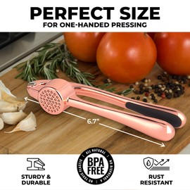 Zulay Kitchen Premium Garlic Press - Durable Garlic Masher with Soft, Easy to Squeeze Handle - Garlic Mincer Tool - Sturdy Easy to Clean Garlic Crusher (Rose Gold)