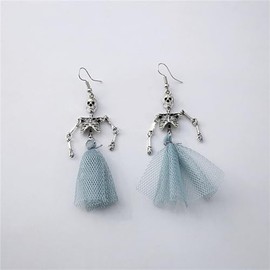 JOYAGIFT - arete de esqueleto de Halloween, diseño de calavera gótica con borla para mujer, niñas, accesorios de disfraz de Halloween, regalo de joyer