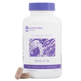 Nutritional Roots Prenatal Vitamins with DHA - Whole Food Vitamins with Folate, Probiotics and Regenerative Organic Ingredients, Without Iron, Without Iodine, Bump It Up, 30 Servings