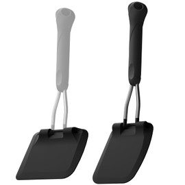 MFTEK Silicone Spatula Set, Heat-Resistant Silicone Spatula Turner Flipper for Nonstick Cookware, 2 Cooking Size Heads, Flexible, Adjustable Angle Spatula Set for Egg, Pancake, Fish, Burger (Black)