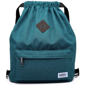 Kaukko canvas drawstring gym bag with inner compartment, school sports bag., Green