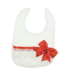 Cute Baby Girls Boys Babies Infant Childrens Kids Christening Day Baptism Special Occasion Christmas Party Feeding Dribble Bib Broderie Cotton Lace Ribbon Bow Newborn - 6 Months White Red Satin