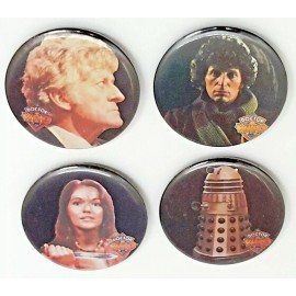 Vintage 2.5" Doctor Who Pinback Button Set of 4-Tom Baker/Pertwee/