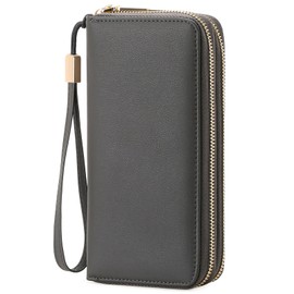 LEEXTON Women's Long Wallet, Genuine Leather, Large Capacity, Multi-functional, Card Storage, Bills, Smartphone Holder, Coin Purse, Zipper, Popular, Work, Present, Women's Wallet, Dark gray