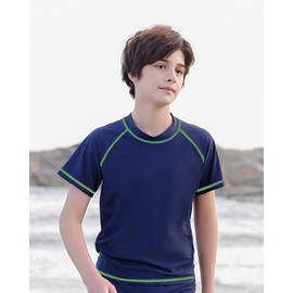 Rash Vest Kids 6-12 Years - Boys Swim Top Boys Rash Guard UV Protection UPF 50+ Short Sleeve Navy Blue