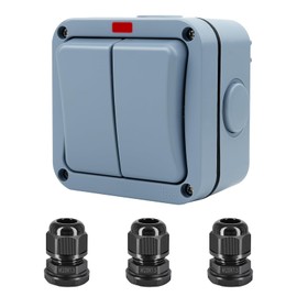 Outdoor Light Switch, 15Amp Outdoor Double Switch, IP66 Waterproof, SPDT 2 Gang 2 Way Dual Switches, with 3Pcs M20x1.5 Compression Cable Connector, Cable Glands Joints