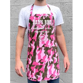 ApronMen - Dad's BBQ - Many Have Eaten, Few Have Died Apron - 1 Size Fits All 4 Pockets, Adjustable Neck and Long Waist Ties - Pink Camo Color
