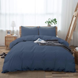 3 Pc Duvet Cover Set Oversized King Plus 120"x128" 100% Egyptian Cotton Luxury Soft & Breathable 600 Thread Count with Zipper Closure & 8 Corner Ties Soft Comforter Cover (Steel Blue)