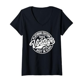 Womens Born in 1955 Platinum Edition Simple Vintage Birthday Gifts V-Neck T-Shirt