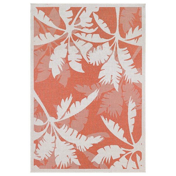 Couristan Monaco Indoor/Outdoor Area Rug for Patios, Decks, Kitchens, and Laundry Rooms, All-Weather, Pet-Friendly and Easy to Clean, Coastal Flora Pattern in Ivory-Orange, 5'10" x 9'2"