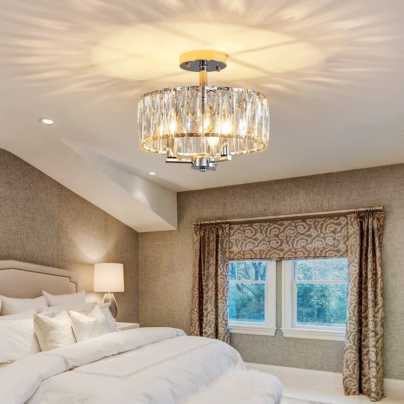 AGV LIGHTING CL003F K9 Crystal Ceiling Light Fixture, Modern Semi