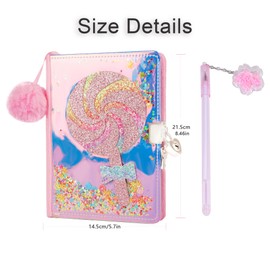 Lollipop Diary Set Plush Notebook with Ballpoint Pen Glitter Charm Comfetti,Girl Journal with Lock Keys Stylish Hardcover Journal & Creative Diary Planner for Girls,80 Sheets/160 Pages