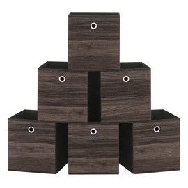 SONGMICS Storage Cubes, Set of 6 Storage Bins with Handles, Foldable Oxford Fabric and Non-Woven Fabric Storage Boxes, 10.2 x 10.2 x 11 Inches, Fit Cube Storage Unit, Chestnut Brown URFB126K01