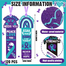 Kosiz 120 Pcs World Suicide Prevention Day Bookmarks Gifts Bulk Teal Ribbon Bookmarks Hope Rainbow Butterfly Inspirational Gifts Book Markers for Women Men Book Lovers Suicide Prevention Supplies