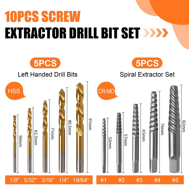 Gift for Men 10Pcs Screw Extractor Set, 40# Cr-Mo &