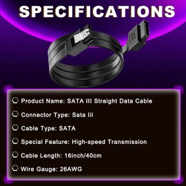 MKBKLLJY 6PCS SATA Cable III 6Gbps Straight Data Cable with Locking Latch 7pin SATA 3.0 Data Transmission Cord 16 Inch Straight to Straight with Cable Tie, for SATA HDD SSD CD Driver CD Writer