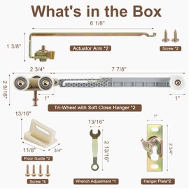 Pocket Door Soft Close Top Hanger Assemblies, Fits Johnson 1060 & 1062, Fits 100, 134F, 138F, 2610F Series Tracks, 1" Nylon Ball Bearing Tri-Wheel, Soft Close and Soft Open, 2Pack
