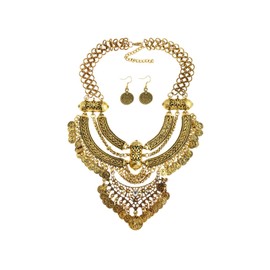 Gypsy Jewelry Set Gypsy Costume for Women Gold Coins Necklace Earrings Set Belly Dance Jewelry Accessories Egyptian Renaissance Costume
