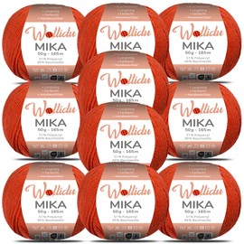 Wollidu Mika 51% Polyacrylic, 49% Cotton for Crochet and Knitting, 10 x 50 g/165 m, Oeko-Tex Knitting Yarn, Crochet Yarn - Autumn Red