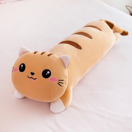 NatureMan Long Cat Plush Body Pillow, 25 Inches Cute Cat Plush Pillow, Kawaii Long Cat Stuffed Animal,Soft Cat Stuffed Animals Sleeping Body Pillow Gift for Kids and Girlfriend (Brown)