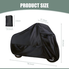 Downhill Motorcycle Cover, Outdoor Waterproof Motorcycle Cover, Motorcycle Full Cover Accessories with Storage Bag, Universal Foldable Durable Motorcycle Protective Cover Replacement (Black)