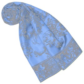 Lorenzo Cana Designer Women's Scarf, 100% Silk, Multicoloured, Head Scarf, 90 cm x 90 cm, Baroque-light blue-grey