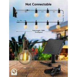 Minetom 158FT Solar String Lights Outdoor with Cable Ties and Hooks, Commercial Waterproof Solar Powered Patio Lights with 75 LED Shatterproof Bulbs, Hanging Light for Outside Backyard Garden Decor