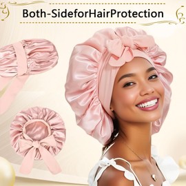 Bonnet for Sleeping Women Satin Double Layer Scrunchies For Thick Hair Sleep Mask Square Claw Clips Satin Silk Hair Bonnet for Sleeping （black）