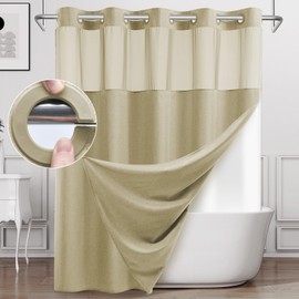 WONICY No Hook Shower Curtain with Snap in Liner, Polyester Textured Shower Curtain with Liner Set, Waterproof Washable Hotel Style Shower Curtains for Bathroom, 71Wx74H, Khaki