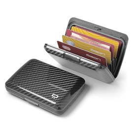 Genuine Carbon Fiber Card Holder with Metal Lock, RFID Protection Against Fraud and demagnetization, Compact Wallet, Smart Case Oslo Model