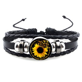 Yucaxu Boho Sunflower Gifts Sunflower Leather Bohemian Bracelet Birthday Gifts for Women Teens Granddaughter Wife Daughter Mom Friendship Bracelets for Her, 7, Faux Leather, no gemstone