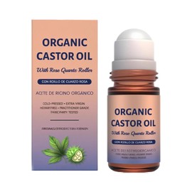 Dosoecse Organic Castor Oil with Rose Quartz Roller, Cold-Pressed Pure Organic Castor Oil Roller Ball for Hair Growth, Eyelashes, Eyebrows & Skin 1pcs
