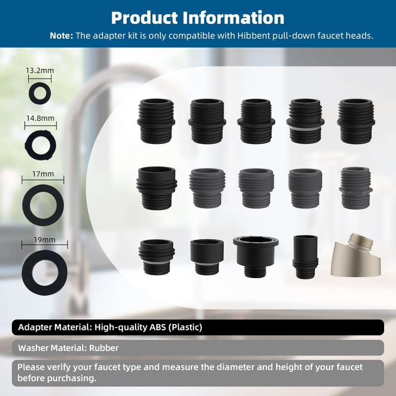 Hibbent 15 Pieces Pull Down Kitchen Faucet Head Adapter Kits