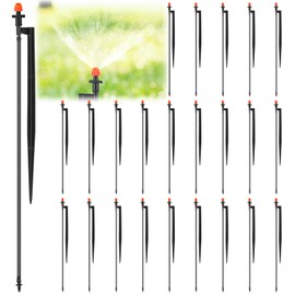 Geelin 25 Pcs 90 Degree Drip Irrigation Spray Emitters with 12 Inch Stakes, Micro Sprinkler Heads with 1/4" Drip Tubing and Riser Stakes for Garden Irrigation Watering System