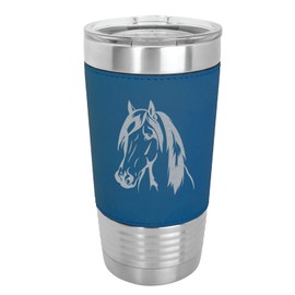 LaserGram 20oz Vacuum Insulated Tumbler Mug, Horse Head 1, (Faux Leather, Dark Blue)