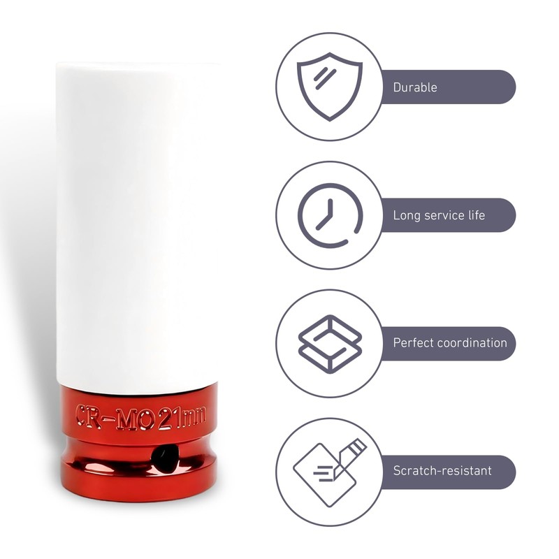21mm Impact Socket 1/2 Drive, 6-Point Deep Lug Nut Socket