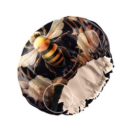 Zewurtuw Satin Bonnet Silk Bonnet for Sleeping Reusable Double Layer Elastic Adjustable Hair Caps Cute Aesthetic Women Girls-Bee