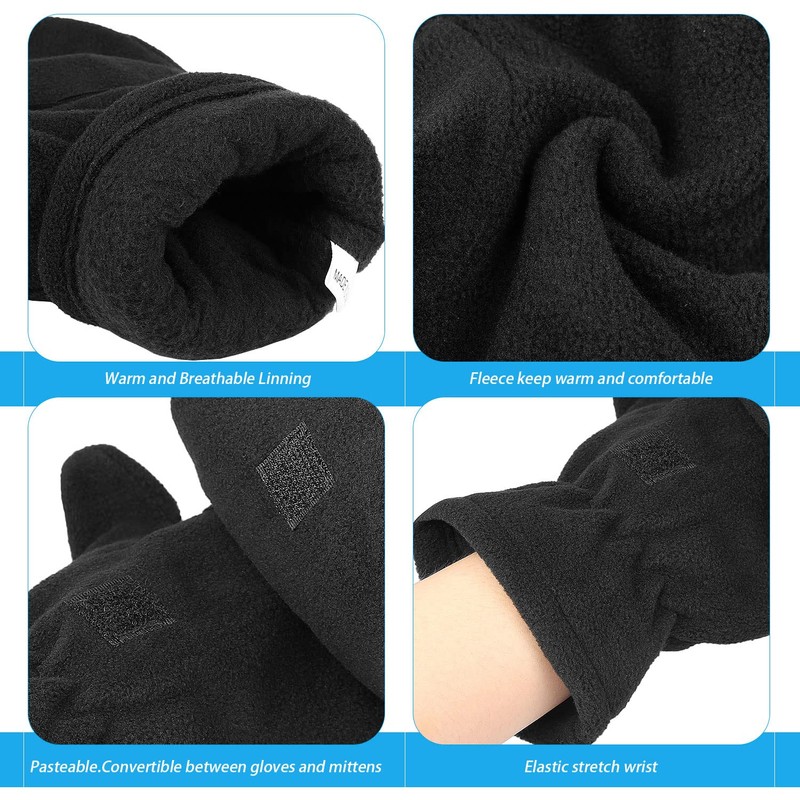 Winter Gloves for Men and Women Thermal Convertible Mittens Insulated