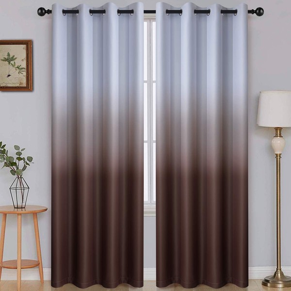SimpleHome Ombre Room Darkening Curtains for Bedroom, Light Blocking Gradient Grey White to Brown Thermal Insulated Grommet Window Curtains /Drapes for Living Room ,2 Panels, 52x84 inches Length