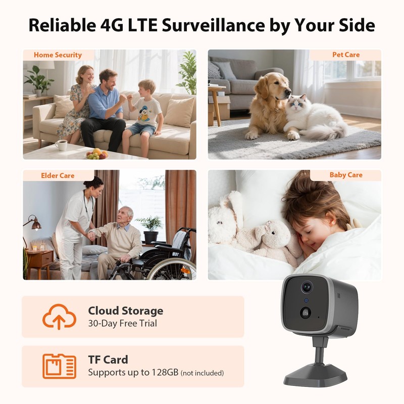EIOTMART 4G LTE Indoor Security Camera with 1-Year Unlimited Data