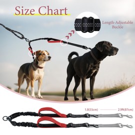 LEOSASA Double Dog Leash - No Tangle Splitter for Two Dogs, Coupler with Adjustable Long Lead Rope, Dual Control Handles, Retractable No Pull Bungee, Walk Train Small Medium Large 2 Pets (Red)