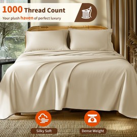 LBRO2M 1000 Thread Count 100% Egyptian Cotton Sheets Set King, 4 Piece Sets Bed Sheet Deep Pocket Sheet Set 16" Soft Comfortable All Season (King, Linen)