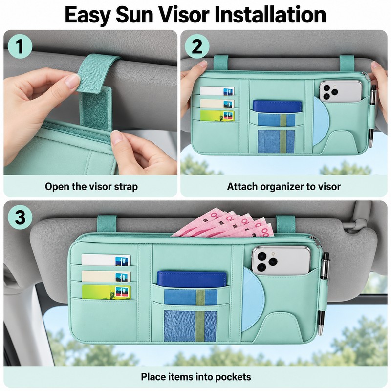 Car Sun Visor Organizer – Multi-Pocket Storage Holder for Bills,