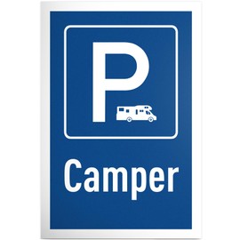 DankeDir! Parking Camper Sign - 30 x 20 cm Plastic with Motorhome Icon - Gift Idea for Camping Fans - Parking Sign - Funny Decoration for Motorhome and Caravan