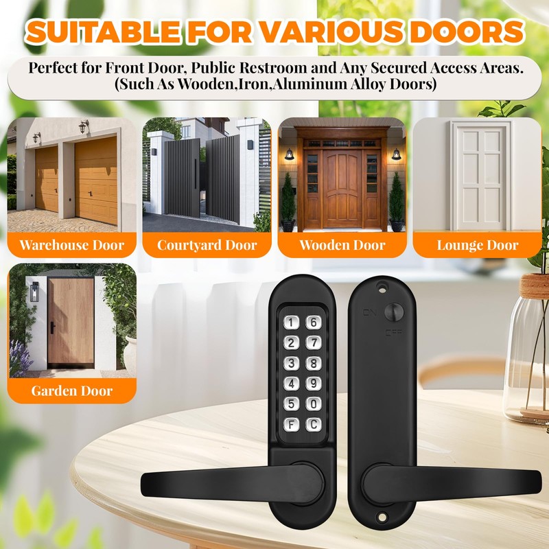 ANNFUZ Mechanical Keypad Keyless Entry Door Lock with Handle,Push Button