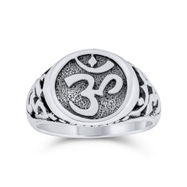Open Knotwork Aum Om Spiritual Religious Yoga 925 Sterling Silver Oxidized Two Tone Ring