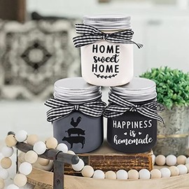 Farmhouse Mini Mason Jar Decoration Farmhouse Tiered Tray Decor Country Rustic Dining Table Decor for Kitchen Centerpieces Black&White Home Sweet Home Sign Happiness Homemade Farm Animal Set of 3