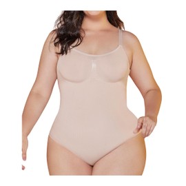 CURVEEZ Bodysuit for Women Tummy & FUPA Control Shapewear Seamless Sculpting Thong Full Bust Body Shaper Compression Tank Top (Brief, Medium, Nude)